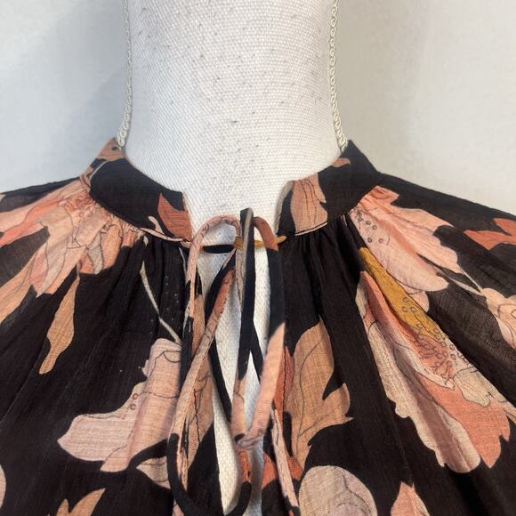 Fate Poet Blouse sz Small Black Brown Peach Floral Anthropologie Cottage Core #S - Picture 3 of 8